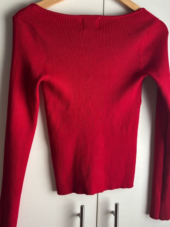 Pink Rose Red Ribbed Long Sleeve Scoop Neck Top - Picture 4 of 4